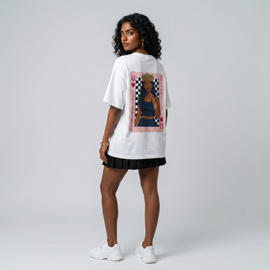 RU Queen of Hearts Oversized Tee in White
